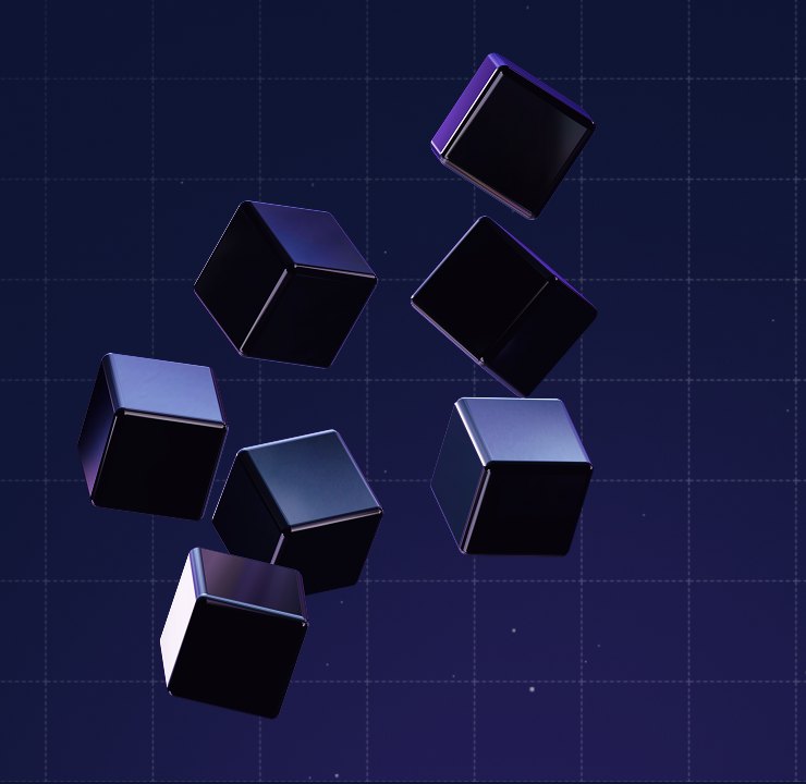 Floating dark glass cubes with violet edges